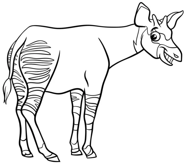 Schwarz Weiße Zeichentrickillustration Des Lustigen Okapi Comic Animal Character Malbuch — Stockvektor