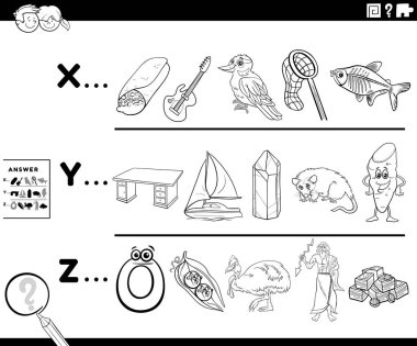 Siyah-beyaz çizgi film çizimleri, okul öncesi ya da ilkokul öğrencileri için çizgi roman boyama sayfası ile başlayan referanslı harf eğitimsel oyun çalışma tablosu ile başlar.