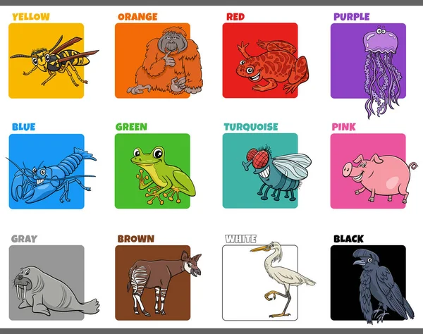 Εικονογράφηση Κινουμένων Σχεδίων Των Βασικών Χρωμάτων Κόμικ Χαρακτήρες Ζώων Εκπαιδευτικό — Διανυσματικό Αρχείο
