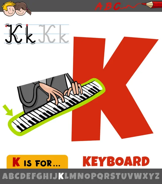 ピアノキーボードを持つアルファベットから文字Kの教育漫画のイラスト — ストックベクタ