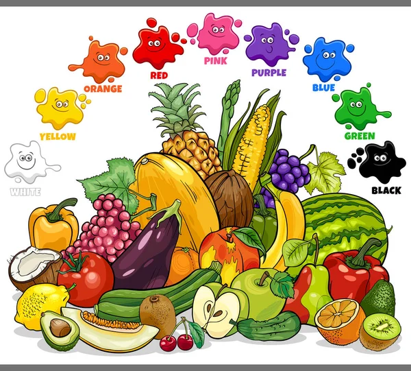 Dibujos Animados Educativos Ilustración Colores Básicos Para Niños Con Verduras — Archivo Imágenes Vectoriales