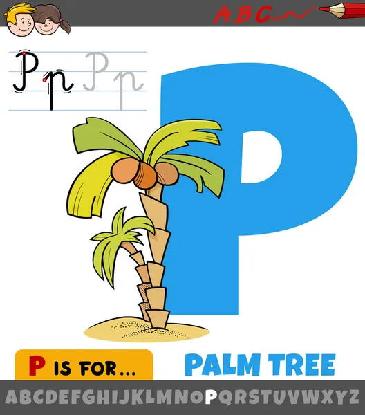 Pädagogische Cartoon Illustration Des Buchstabens Aus Dem Alphabet Mit Palme — Stockvektor