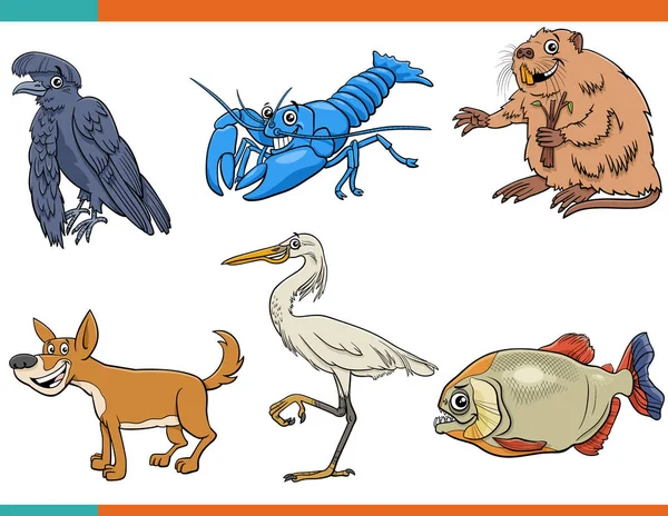 面白い野生動物漫画のイラスト漫画のキャラクターセット — ストックベクタ