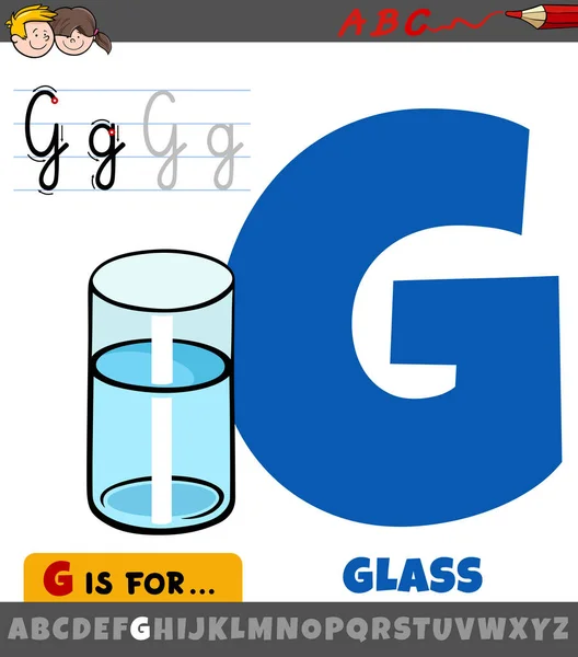 Tecknad Utbildning Illustration Bokstaven Från Alfabetet Med Glas Vatten — Stock vektor