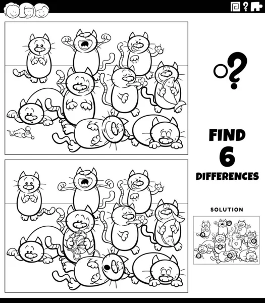 Black White Cartoon Illustration Finding Differences Pictures Educational Game Children — Stock Vector