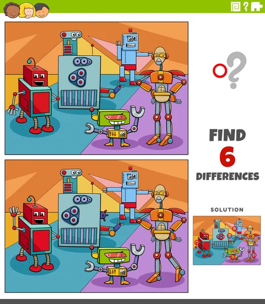 Cartoon Illustration Finding Differences Pictures Educational Game Children Funny Robots — Stock Vector