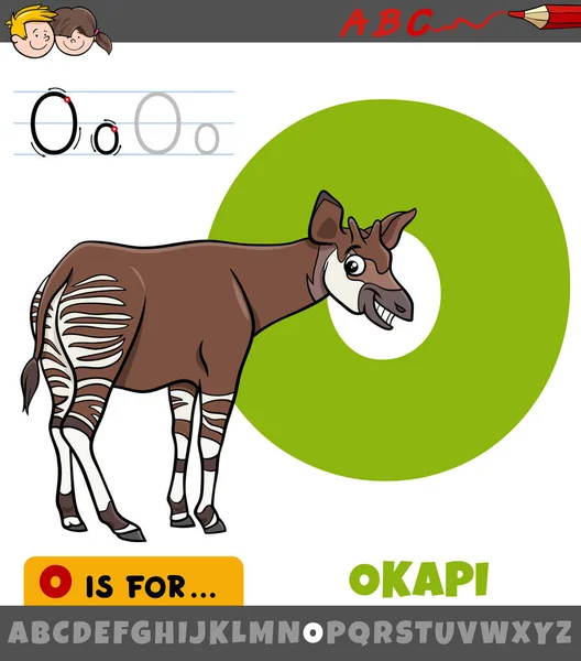 Educational Cartoon Illustration Letter Alphabet Okapi Animal Character — Stock Vector
