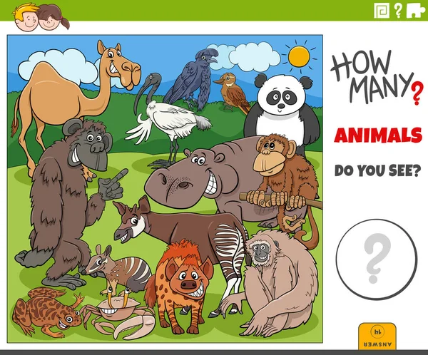 Illustration Tâche Éducative Comptage Pour Les Enfants Avec Des Personnages — Image vectorielle