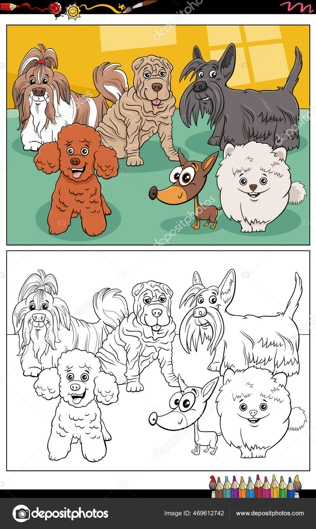 Desenhos animados cães e gatos grupo de personagens de animais em quadrinhos