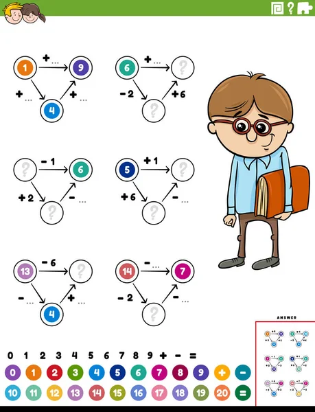 Cartoon Illustration Educational Mathematical Calculation Diagram Task Children Boy Book — Stockový vektor