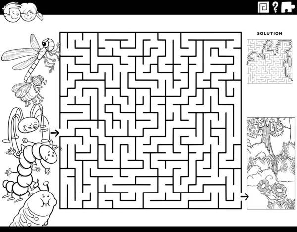 Illustration Dessin Animé Noir Blanc Jeu Puzzle Labyrinthe Éducatif Pour — Image vectorielle