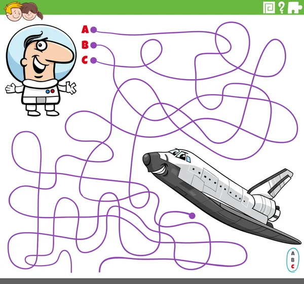 Γελοιογραφία Απεικόνιση Των Γραμμών Λαβύρινθο Παιχνίδι Παζλ Χαρακτήρα Αστροναύτη Και — Διανυσματικό Αρχείο