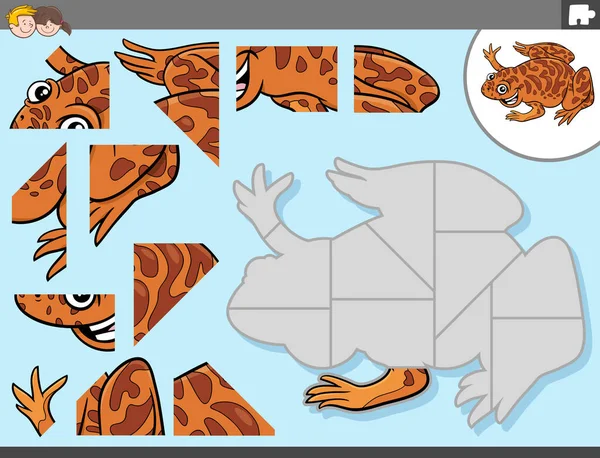 Cartoon Illustration Educational Jigsaw Puzzle Game Children Xenopus Animal Character — 图库矢量图片