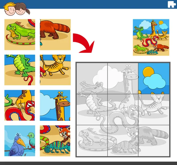 Illustration Dessin Animé Jeu Puzzle Éducatif Pour Les Enfants Avec — Image vectorielle