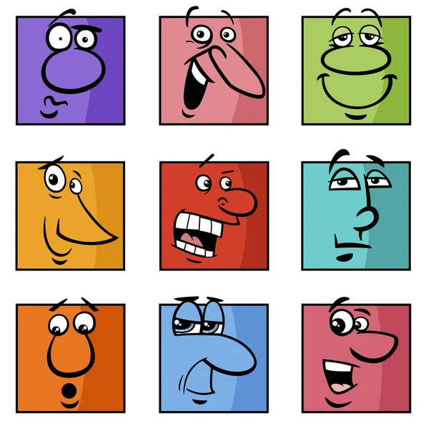 Dibujos Animados Ilustración Cómics Divertidos Personajes Emoticonos Colorido Conjunto — Archivo Imágenes Vectoriales