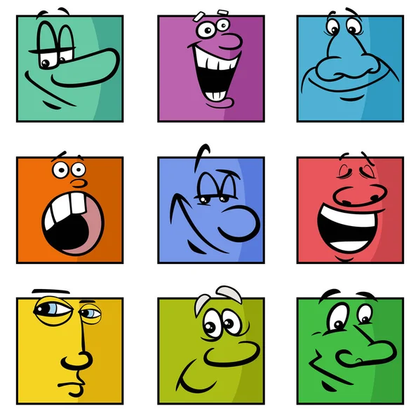 Cartoon Illustratie Van Grappige Strips Gezichten Emoties Kleurrijke Set — Stockvector