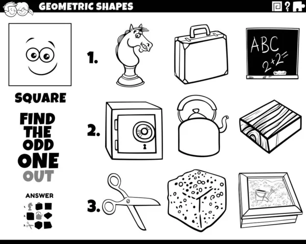 Schwarz Weiße Cartoon Illustration Der Quadratischen Geometrischen Form Pädagogische Ungerade — Stockvektor