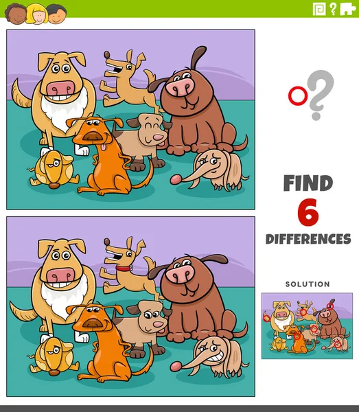 卡通图揭示了具有滑稽犬类动物特征的儿童图教游戏的差异 — 图库矢量图片