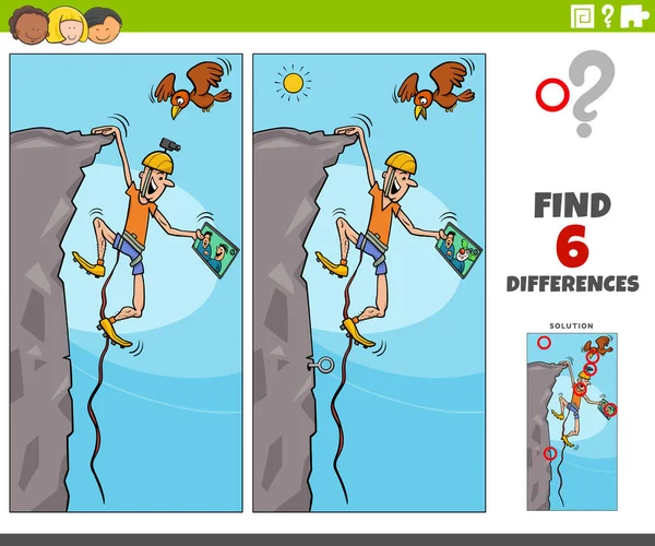 Cartoon Ilustrace Nalezení Rozdílů Mezi Obrázky Vzdělávací Hra Horolezec Charakter — Stockový vektor