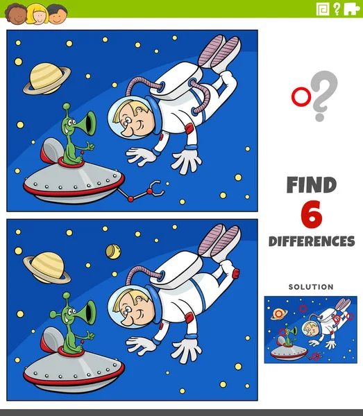 Cartoon Illustration Finding Differences Pictures Educational Game Children Astronaut Space — Διανυσματικό Αρχείο