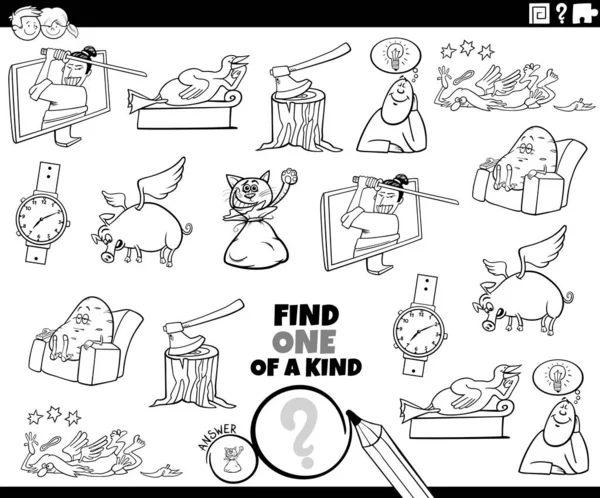 黑白卡通画图解为具有漫画书页的儿童找到一种图解教育游戏 — 图库矢量图片