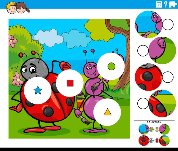 Illustrazione Del Fumetto Partita Educativo Pezzi Puzzle Game Bambini Con — Vettoriale Stock