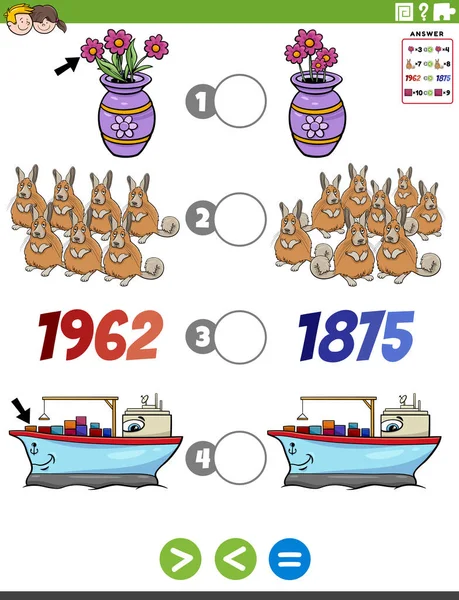 Rajzfilm Illusztrációja Oktatási Matematikai Kirakós Játék Nagyobb Kisebb Vagy Egyenlő — Stock Vector