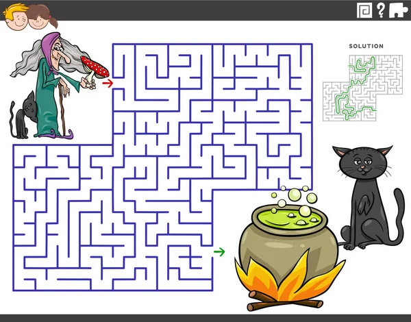 Illustration Dessin Animé Jeu Puzzle Labyrinthe Éducatif Pour Les Enfants — Image vectorielle