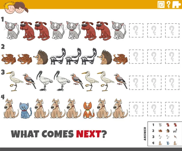 为有动物角色的儿童完成模式教育游戏的卡通画 — 图库矢量图片