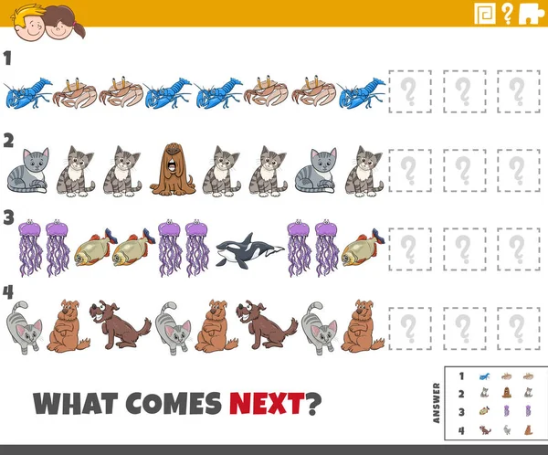 Tecknad Illustration Slutföra Mönstret Pedagogiska Spel För Barn Med Seriedjur — Stock vektor