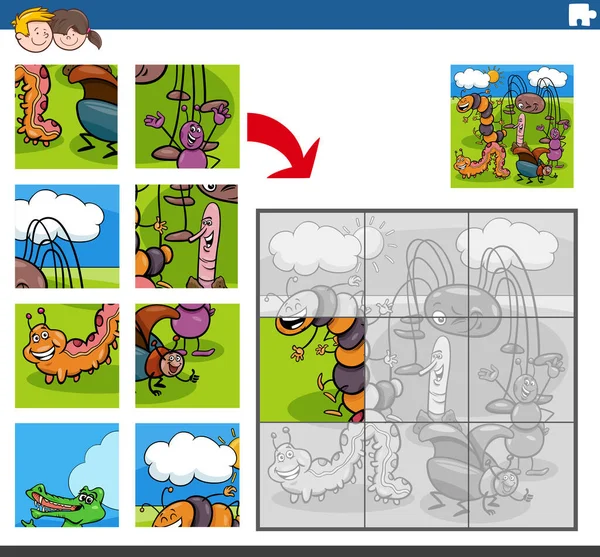 Dibujos Animados Ilustración Rompecabezas Educativo Juego Puzzle Para Niños Con — Vector de stock