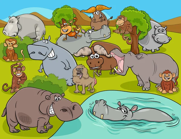 Illustrations Dessins Animés Drôles Personnages Animaux Sauvages Africains Groupe — Image vectorielle