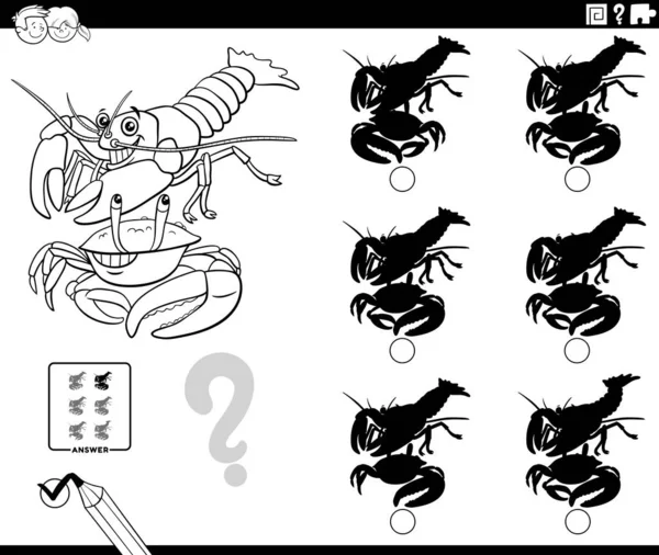 Dibujos Animados Blanco Negro Ilustración Encontrar Sombra Sin Diferencias Juego — Vector de stock