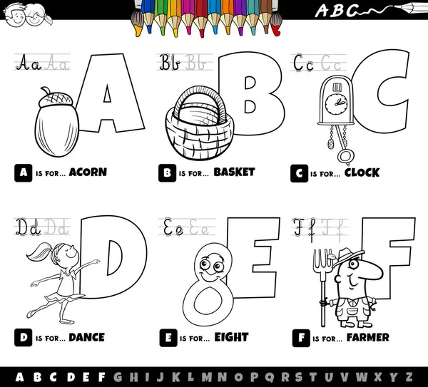 Zwart Wit Cartoon Illustratie Van Hoofdletters Uit Alfabet Educatieve Set — Stockvector