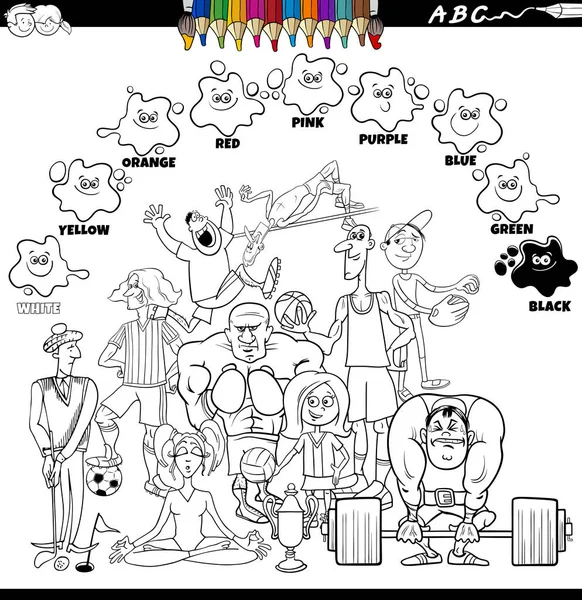 Cartone Animato Educativo Bianco Nero Illustrazione Colori Base Bambini Con — Vettoriale Stock