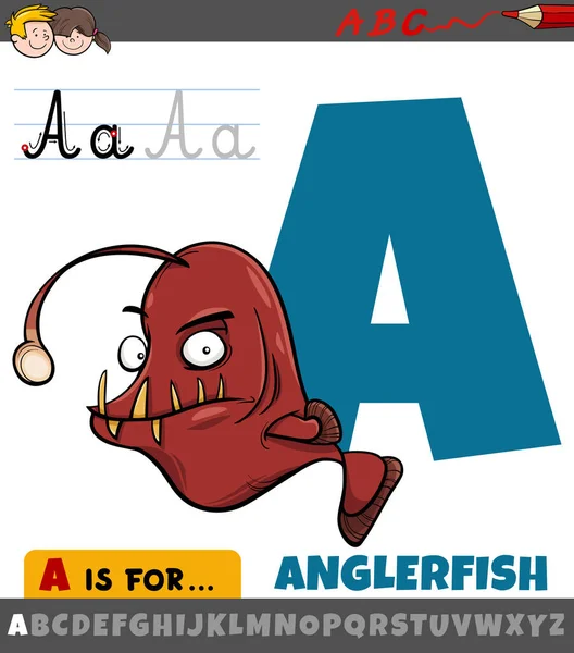文字Aの教育漫画のイラストからアルファベット魚の動物の文字 — ストックベクタ