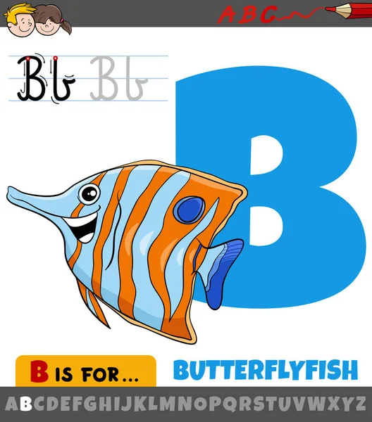 Educational Cartoon Illustration Letter Alphabet Butterflyfish Fish Animal Character — Stock Vector