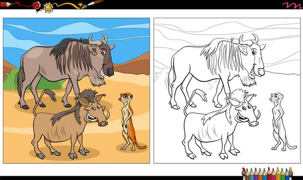 野生动物群着色图书页卡通图解 — 图库矢量图片