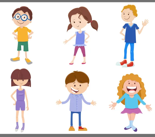 Illustration Bande Dessinée Enfants Adolescents Heureux Ensemble Personnages Comiques — Image vectorielle