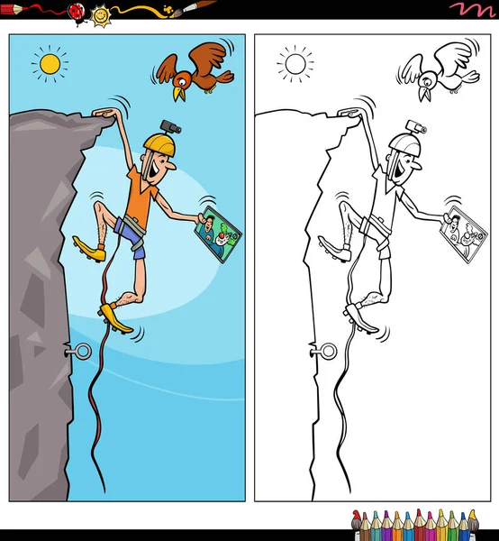 Cartoon Illustratie Van Klimmer Stripfiguur Kleurboek Pagina — Stockvector