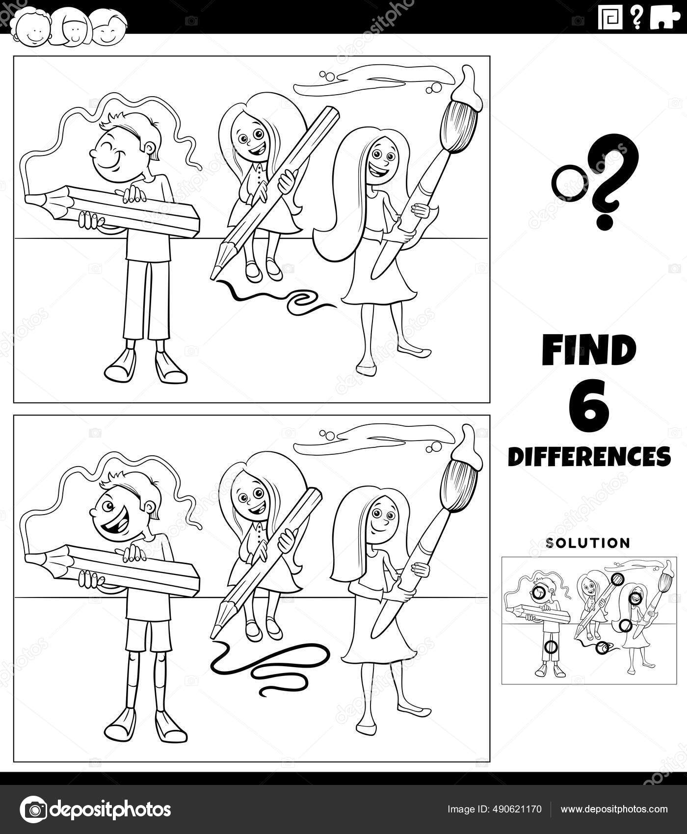Desenho animado de encontrar as diferenças entre imagens - jogo