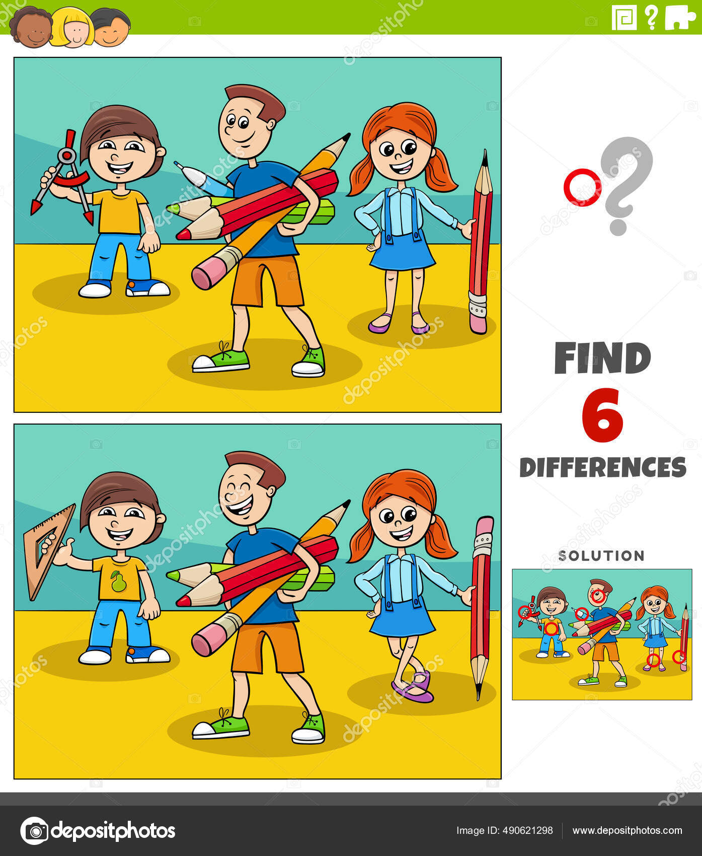 Jogo de diferenças com desenhos animados de crianças ou adolescentes para  colorir