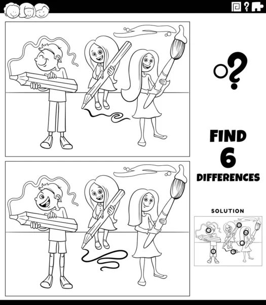 黑人和白人卡通画图解发现图画教育游戏与学生涂色书页的区别 — 图库矢量图片
