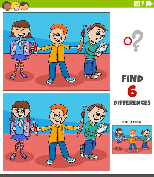 Cartoon Ilustrace Nalezení Rozdílů Mezi Obrázky Vzdělávací Hra Elementárním Věkem — Stockový vektor