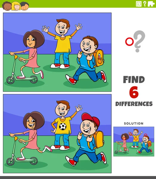 Cartoon Illustration Finding Differences Pictures Educational Game Elementary Age Children — Stock Vector