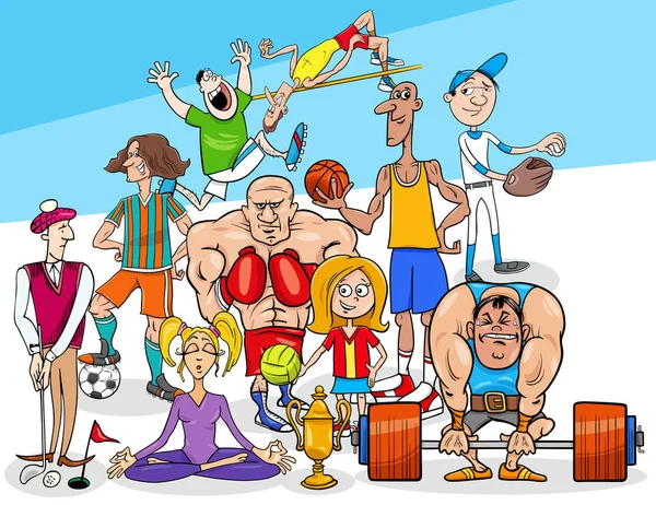 Γελοιογραφία Απεικόνιση Των Κλάδων Του Αθλητισμού Άνθρωποι Ομάδα Χαρακτήρες — Διανυσματικό Αρχείο
