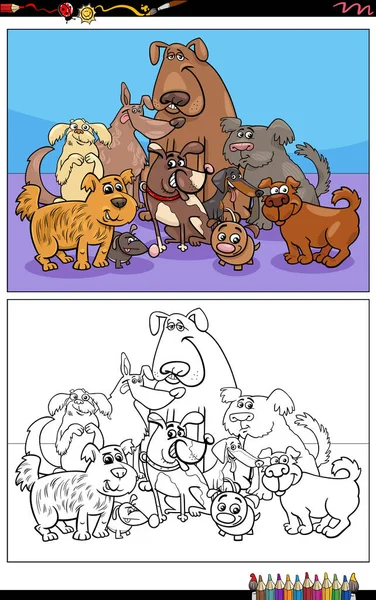 Cartoon Illustratie Van Grappige Honden Stripfiguren Groep Kleurboek Pagina — Stockvector