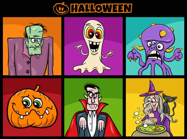 Dibujos Animados Ilustración Divertido Conjunto Personajes Halloween — Vector de stock