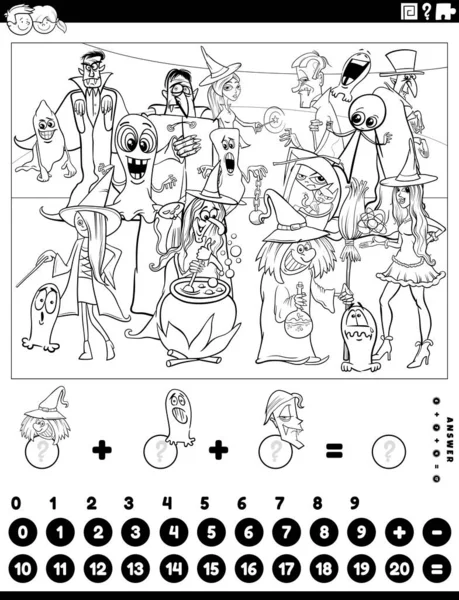 Dibujos Animados Blanco Negro Ilustración Del Conteo Matemático Educativo Juego — Archivo Imágenes Vectoriales
