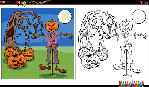 Tecknad Illustration Kusliga Halloween Tecken Målarbok Sida — Stock vektor